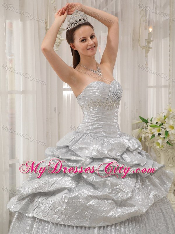 Silver Sweetheart Appliques Pleats Quinceanera Dresses For 2013