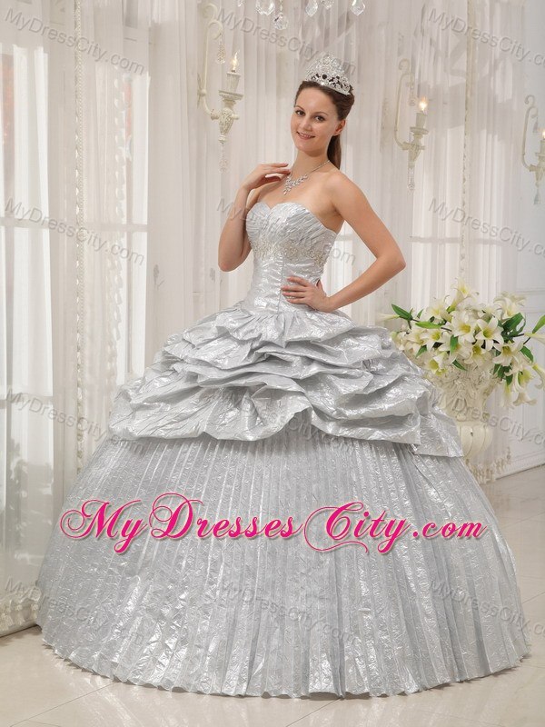 Silver Sweetheart Appliques Pleats Quinceanera Dresses For 2013