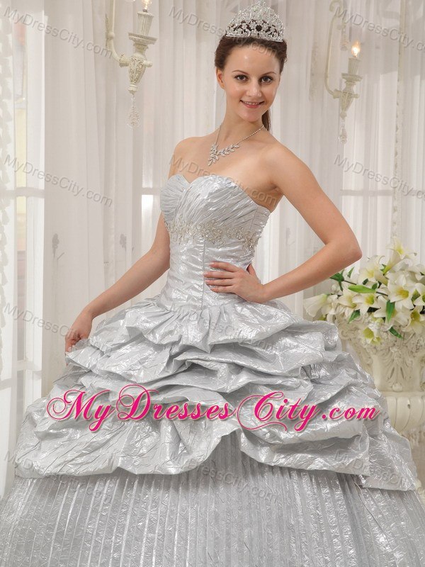 Silver Sweetheart Appliques Pleats Quinceanera Dresses For 2013