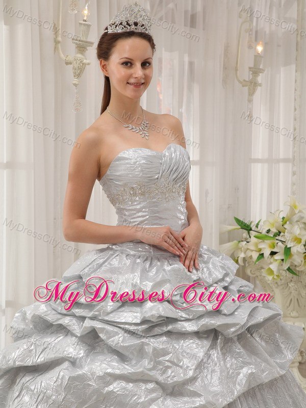 Silver Sweetheart Appliques Pleats Quinceanera Dresses For 2013