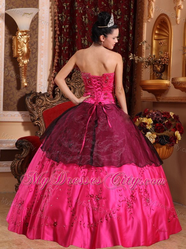 Hot Sale Sweetheart Embroidery With Beading Hot Pink Quinceanera Gowns