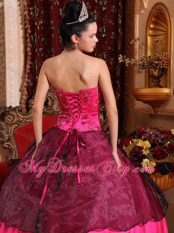 Hot Sale Sweetheart Embroidery With Beading Hot Pink Quinceanera Gowns