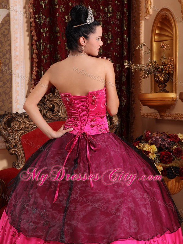 Hot Sale Sweetheart Embroidery With Beading Hot Pink Quinceanera Gowns