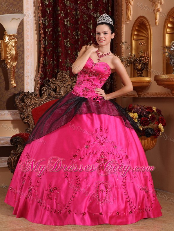 Hot Sale Sweetheart Embroidery With Beading Hot Pink Quinceanera Gowns