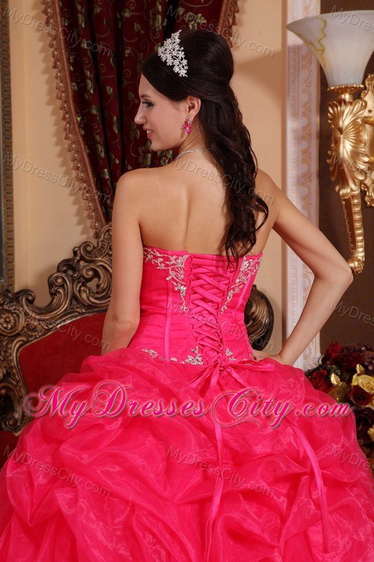 Appliques Sweetheart Pick Ups Coral Red Quinceanera Dresses