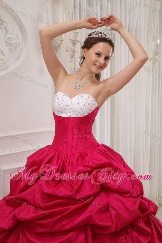 Elegant Beaded Pick Ups White and Coral Red Quinceanera Dresses