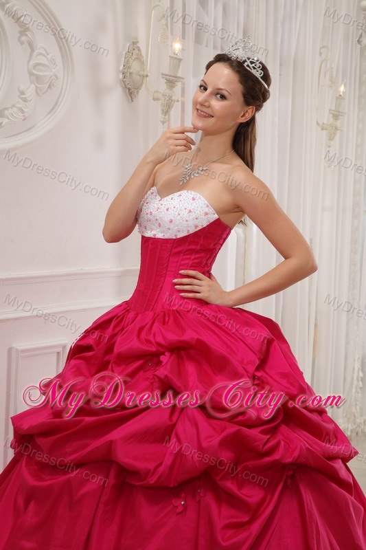 Elegant Beaded Pick Ups White and Coral Red Quinceanera Dresses