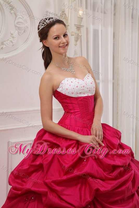 Elegant Beaded Pick Ups White and Coral Red Quinceanera Dresses