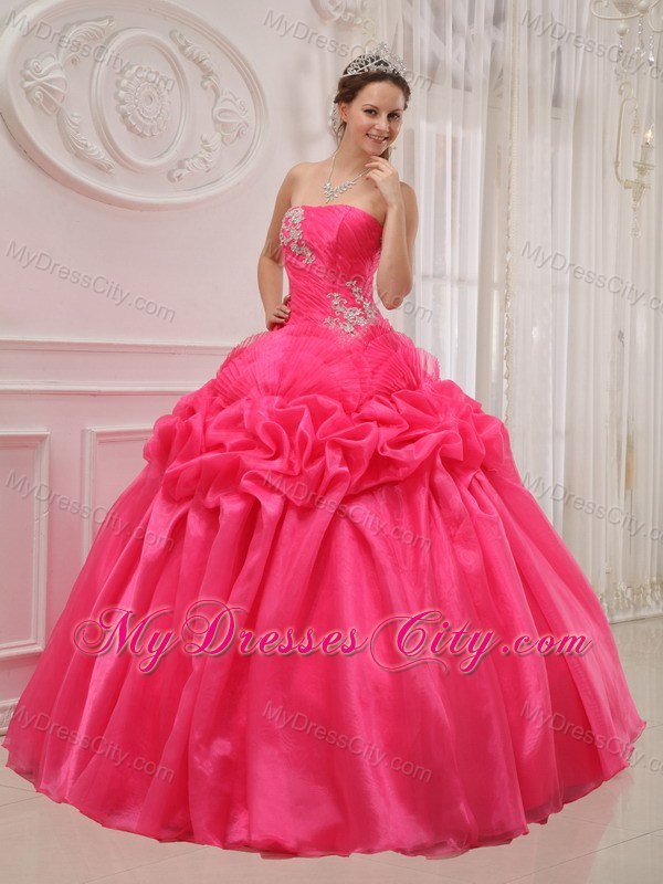 Appliques Strapless Pick Ups Hot Pink 2013 Quinceanera Gowns