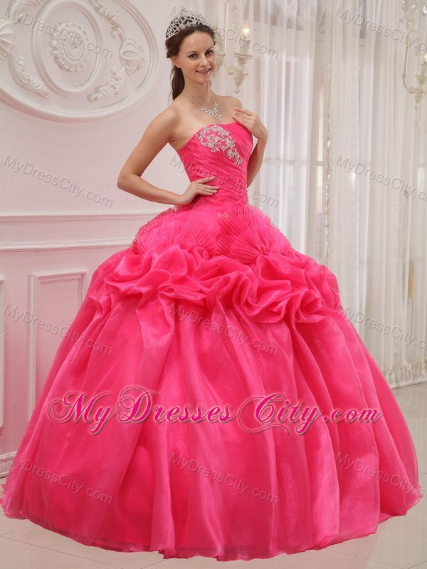 Appliques Strapless Pick Ups Hot Pink 2013 Quinceanera Gowns