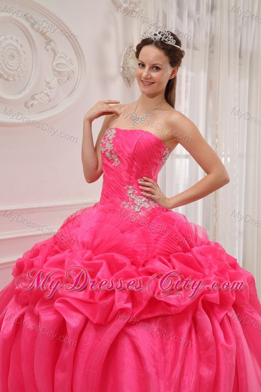 Appliques Strapless Pick Ups Hot Pink 2013 Quinceanera Gowns