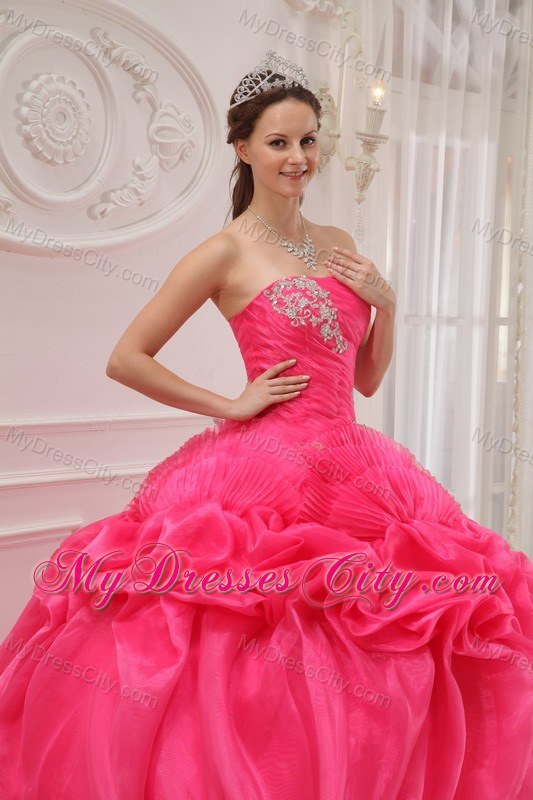 Appliques Strapless Pick Ups Hot Pink 2013 Quinceanera Gowns