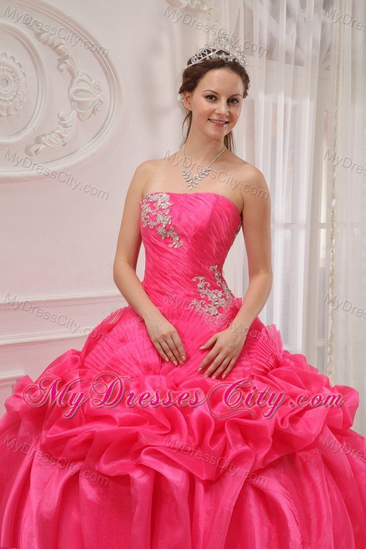 Appliques Strapless Pick Ups Hot Pink 2013 Quinceanera Gowns