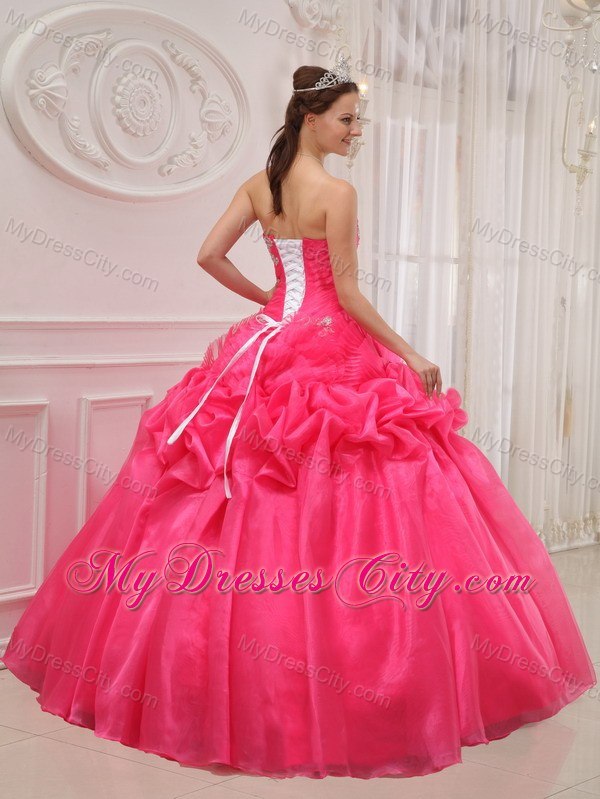 Appliques Strapless Pick Ups Hot Pink 2013 Quinceanera Gowns