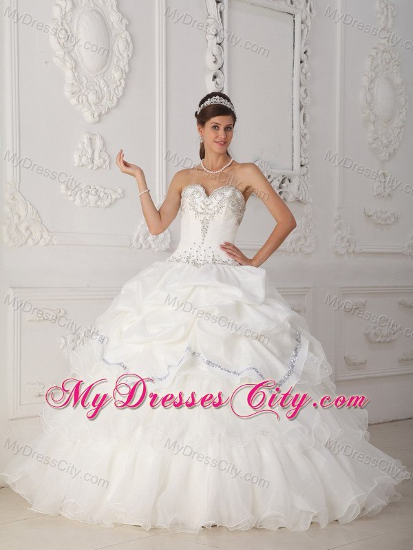 Hottest Style Sweetheart Beaded White Quinceanera Dresses With Pick Ups