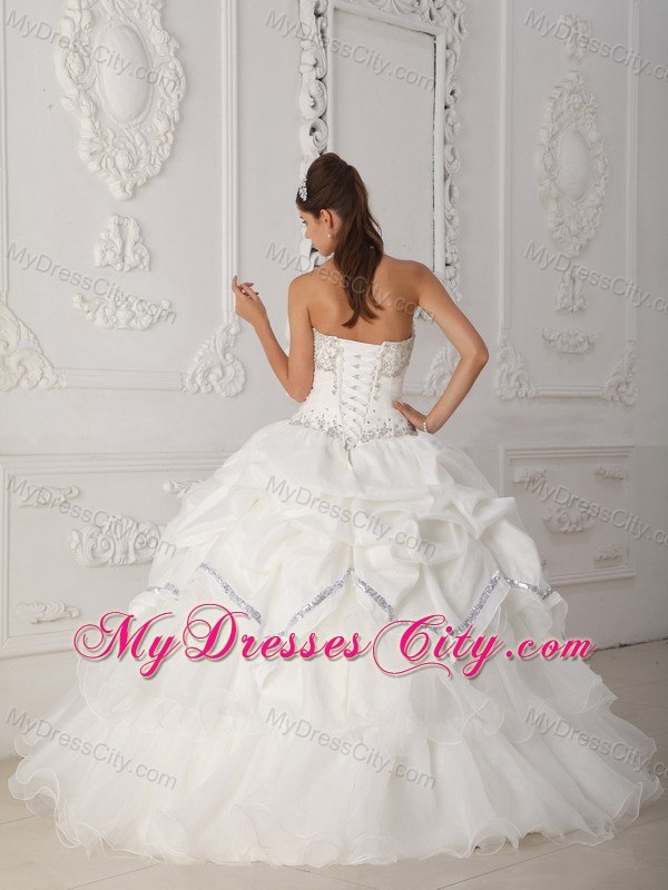 Hottest Style Sweetheart Beaded White Quinceanera Dresses With Pick Ups