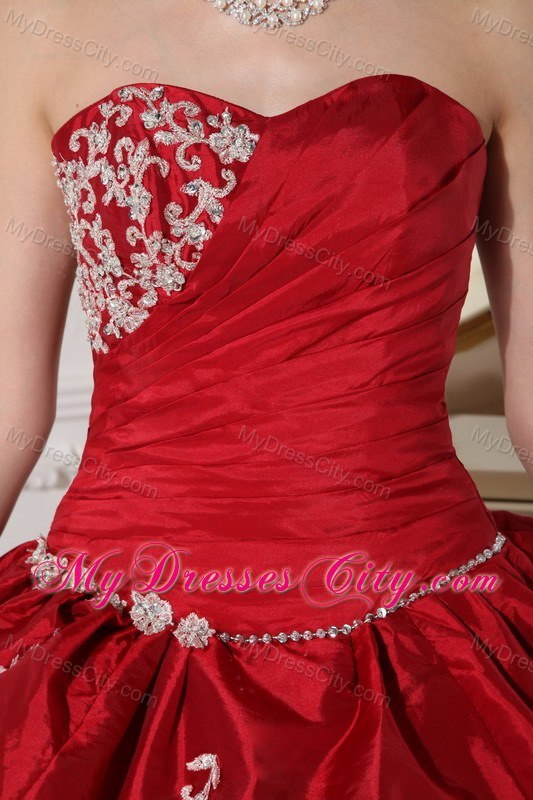 Sweetheart Appliques Ball Gown Wine Red Quinceanera Gowns