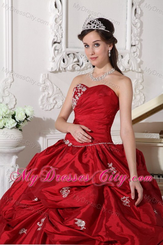 Sweetheart Appliques Ball Gown Wine Red Quinceanera Gowns