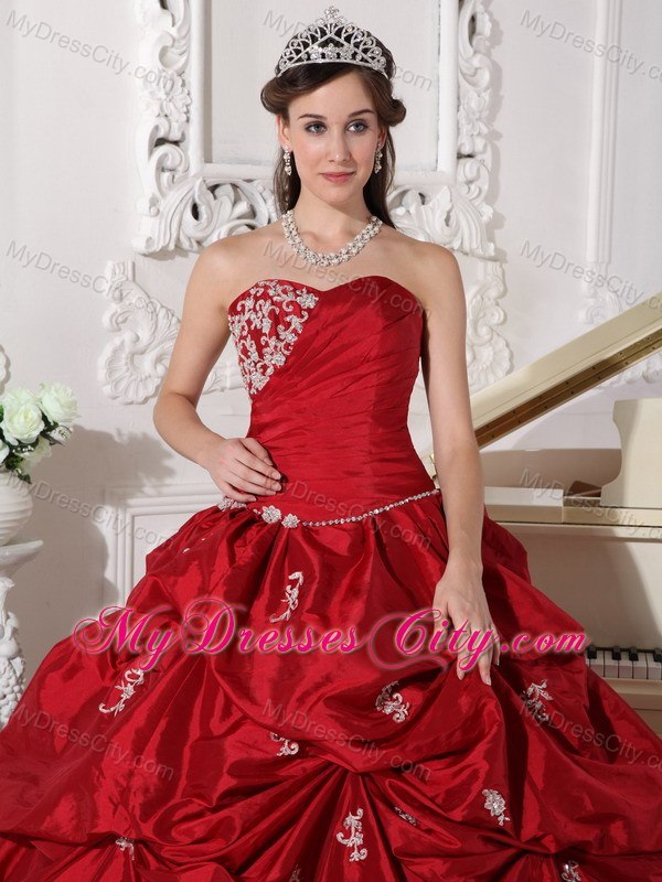 Sweetheart Appliques Ball Gown Wine Red Quinceanera Gowns