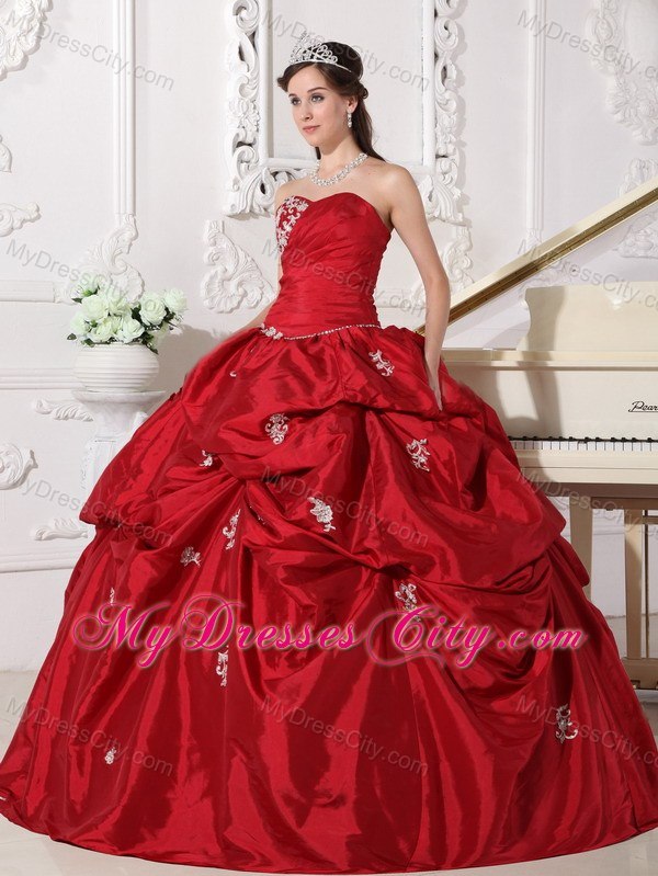 Sweetheart Appliques Ball Gown Wine Red Quinceanera Gowns