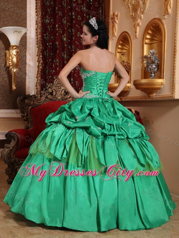 Strapless Appliques Turquoise Quinceanera Dress With Pick Ups