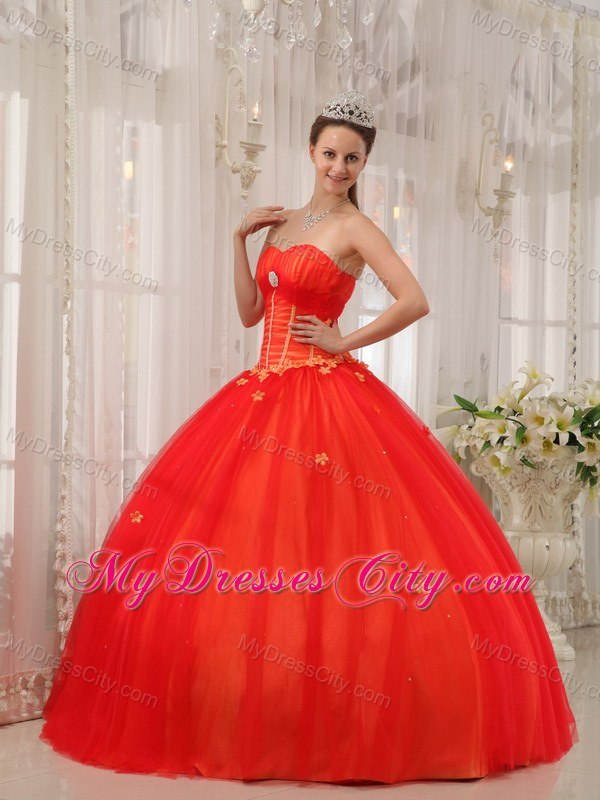 Sweetheart Petals Tulle Red Cheap Quinceanera Gowns On Sale