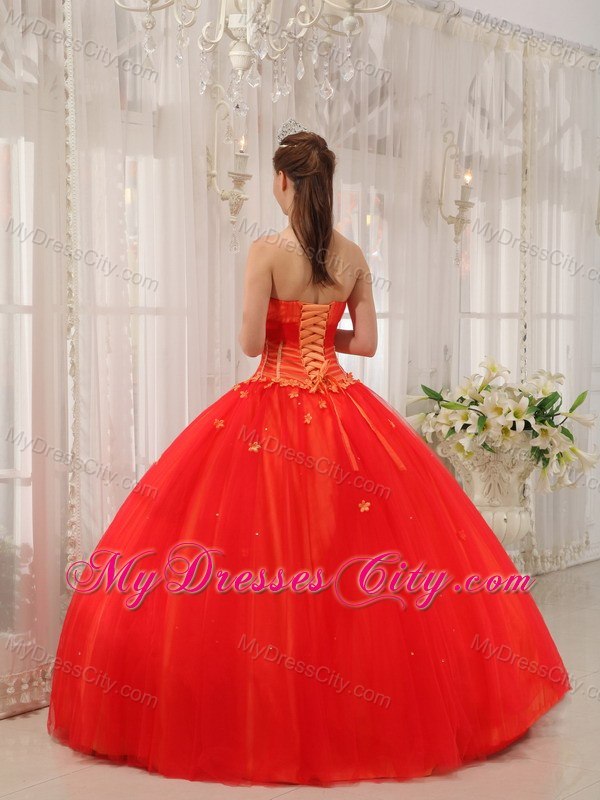 Sweetheart Petals Tulle Red Cheap Quinceanera Gowns On Sale