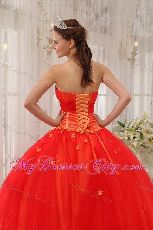 Sweetheart Petals Tulle Red Cheap Quinceanera Gowns On Sale