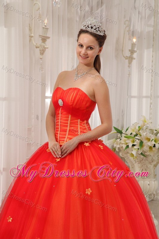 Sweetheart Petals Tulle Red Cheap Quinceanera Gowns On Sale