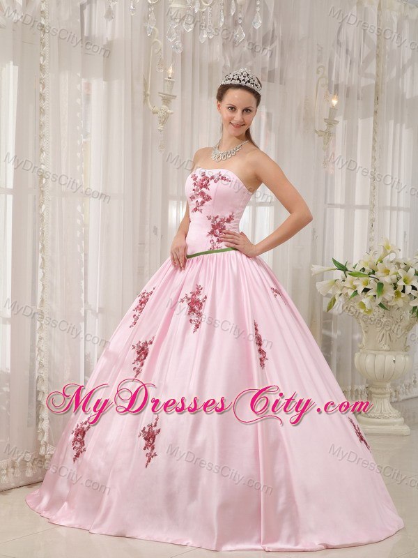 Appliques A-line Strapless Baby Pink Quinceanera Dresses 2013