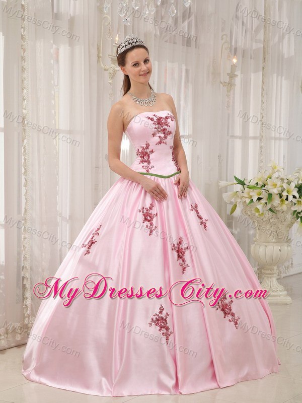 Appliques A-line Strapless Baby Pink Quinceanera Dresses 2013