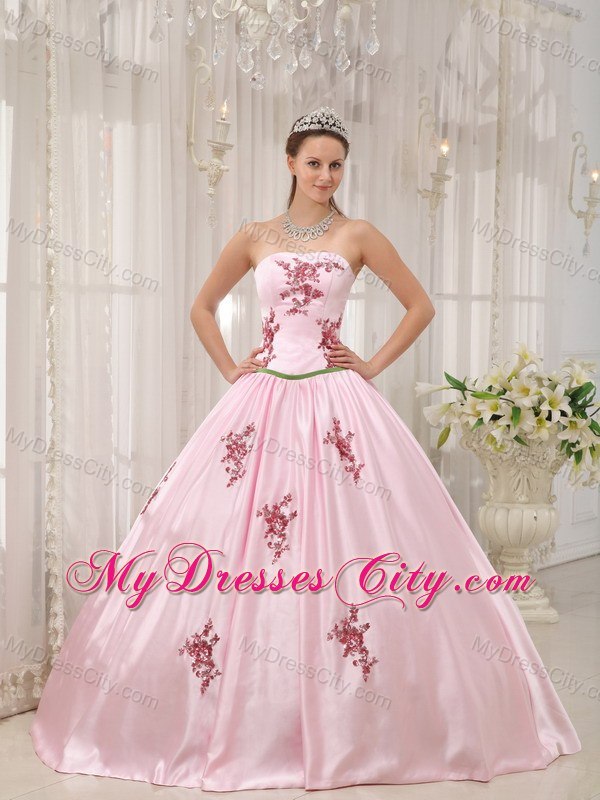 Appliques A-line Strapless Baby Pink Quinceanera Dresses 2013