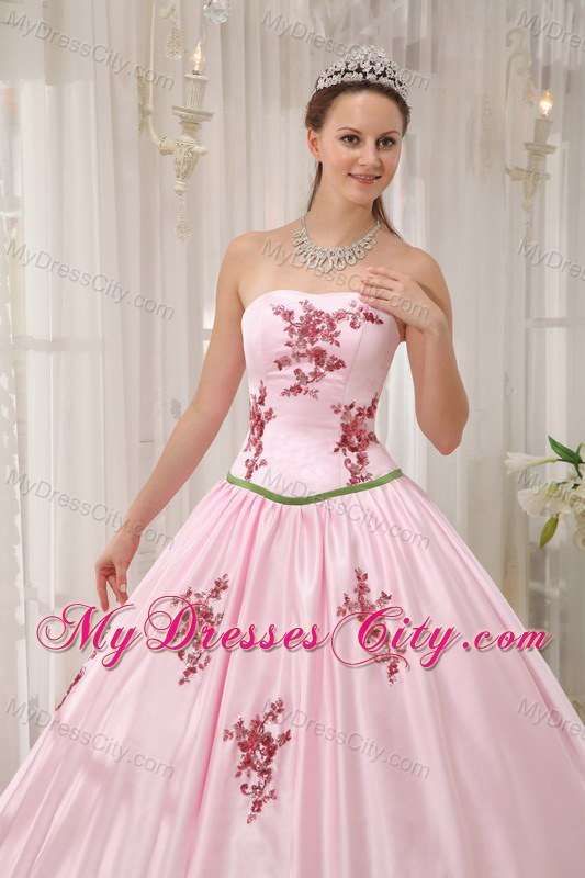 Appliques A-line Strapless Baby Pink Quinceanera Dresses 2013