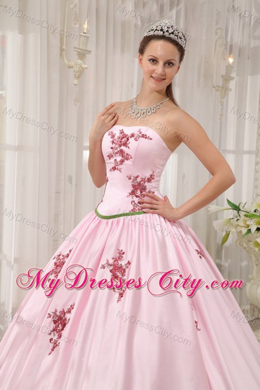 Appliques A-line Strapless Baby Pink Quinceanera Dresses 2013