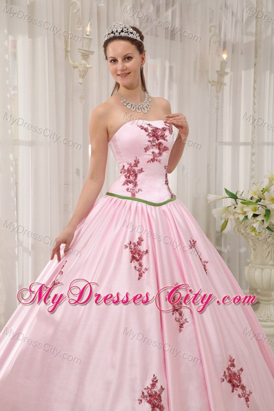 Appliques A-line Strapless Baby Pink Quinceanera Dresses 2013