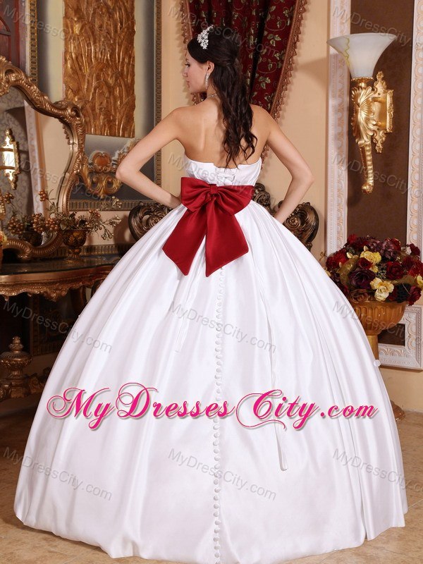 Embroidery With Beading On Red Sash White Quinceanera Dresses