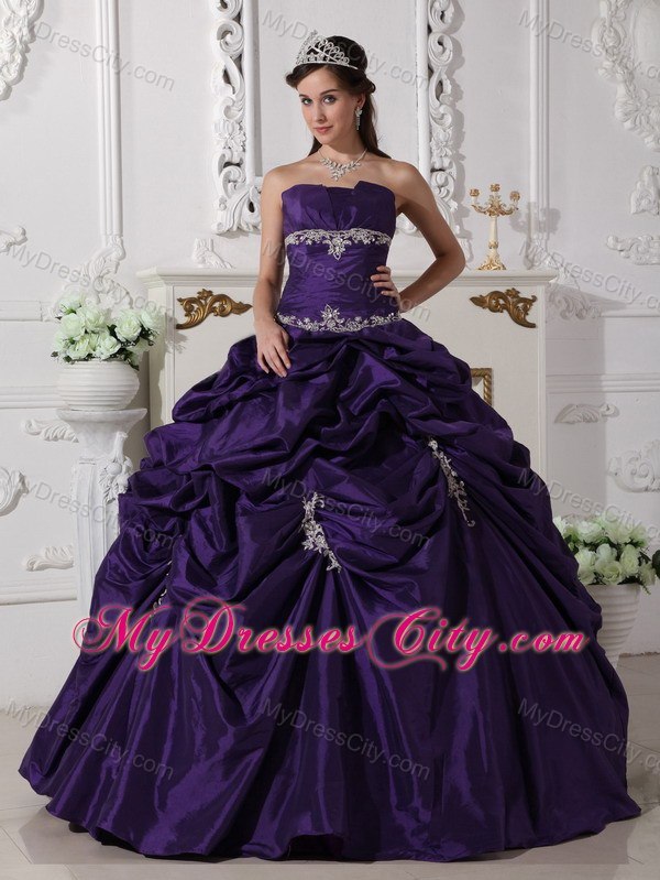 Strapless Appliques and Pick Ups Purple Quinceanera Dresses