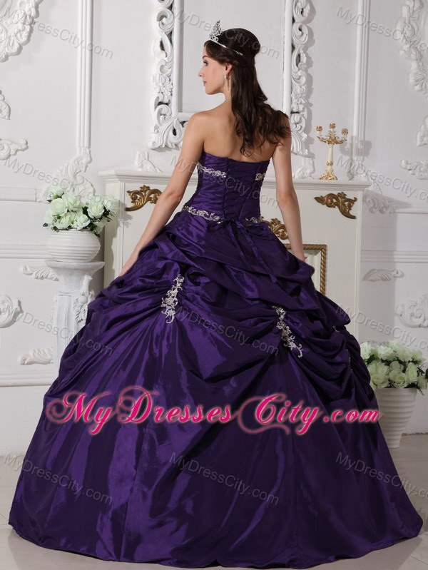 Strapless Appliques and Pick Ups Purple Quinceanera Dresses