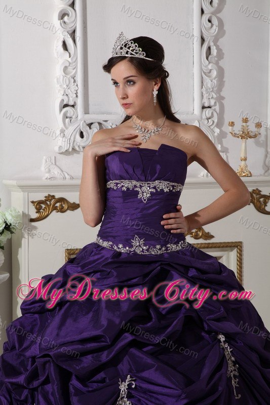 Strapless Appliques and Pick Ups Purple Quinceanera Dresses