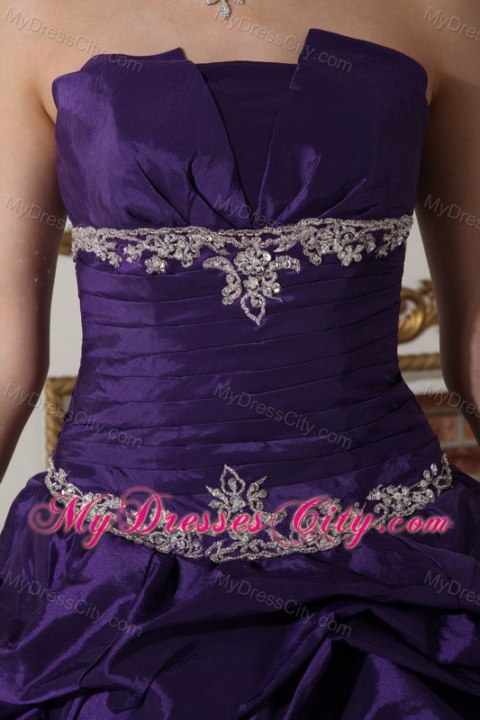 Strapless Appliques and Pick Ups Purple Quinceanera Dresses