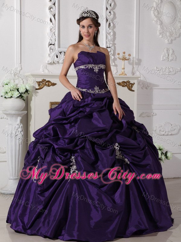 Strapless Appliques and Pick Ups Purple Quinceanera Dresses