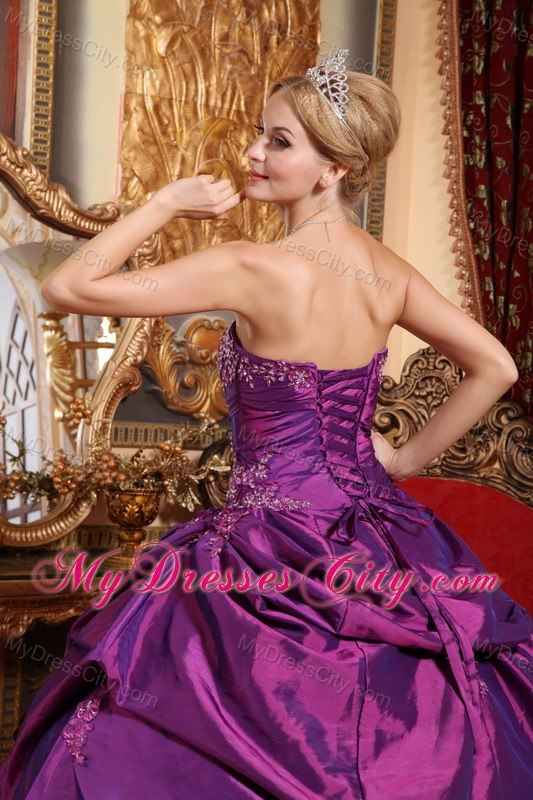 Appliques Strapless Taffeta Eggplant Purple Quinceanera Dresses