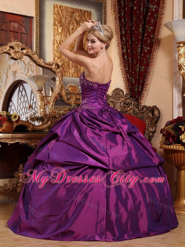 Appliques Strapless Taffeta Eggplant Purple Quinceanera Dresses