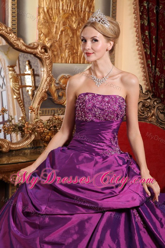 Appliques Strapless Taffeta Eggplant Purple Quinceanera Dresses