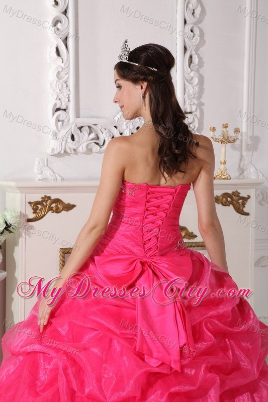 Strapless Tiered Appliques Hot Pink Quinceanera Gowns For 2013