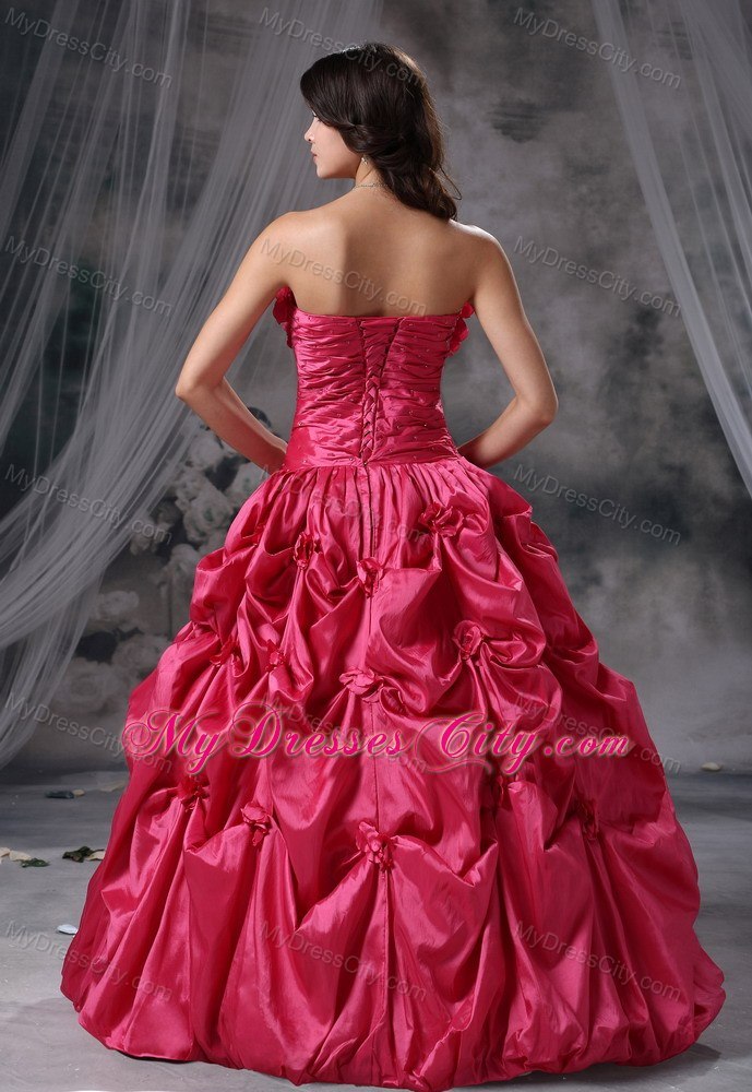 Flowers Strapless Pick Ups Coral Red Dresses For Sweet 16 Dresses