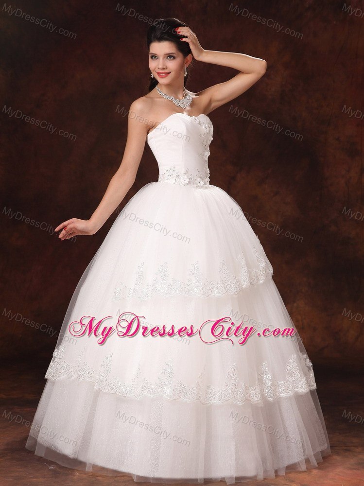 Ball Gown Tulle Appliques Sweetheart Floor-length Wedding Dress