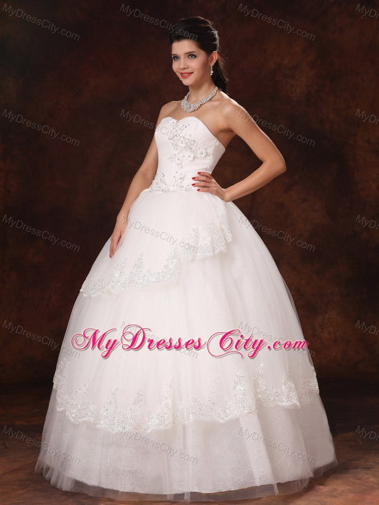 Ball Gown Tulle Appliques Sweetheart Floor-length Wedding Dress