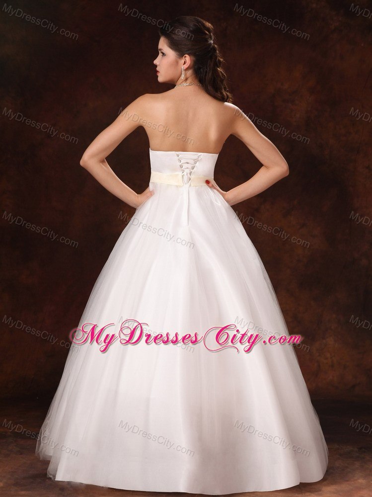 A-Line Beaded Strapless Wedding Dress with Champagne Bowknot