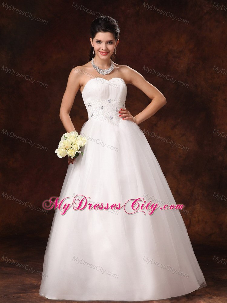 Beaded Decorate Waist A-Line Sweetheart Church Wedding Dress